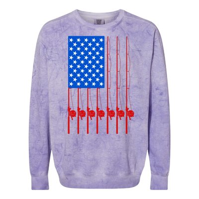 Fishing Poles USA American Flag Colorblast Crewneck Sweatshirt