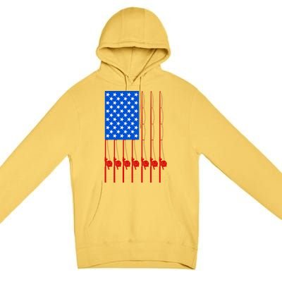 Fishing Poles USA American Flag Premium Pullover Hoodie