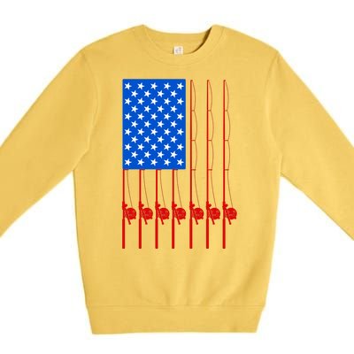 Fishing Poles USA American Flag Premium Crewneck Sweatshirt