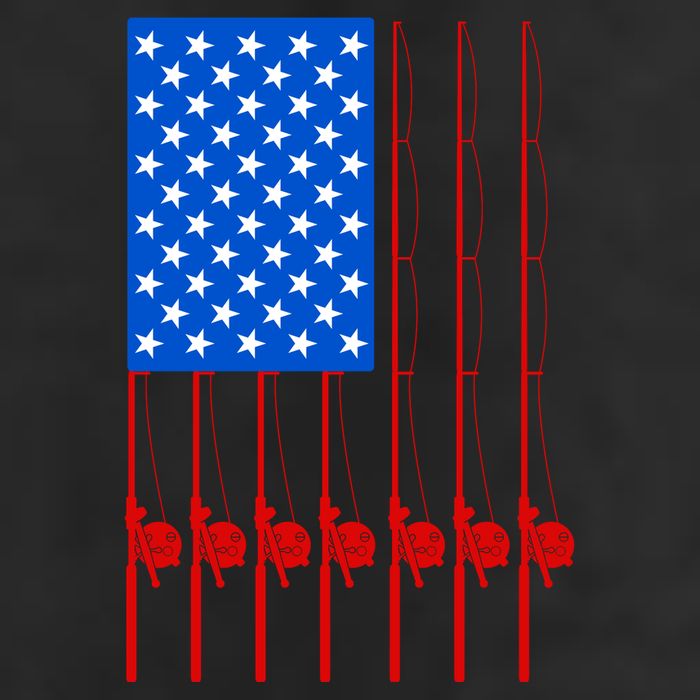 Fishing Poles USA American Flag 7 Panel Mesh Trucker Snapback Hat