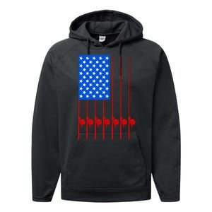 Fishing Poles USA American Flag Performance Fleece Hoodie