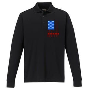 Fishing Poles USA American Flag Performance Long Sleeve Polo