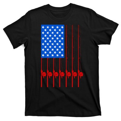 Fishing Poles USA American Flag T-Shirt