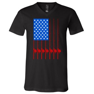 Fishing Poles USA American Flag V-Neck T-Shirt