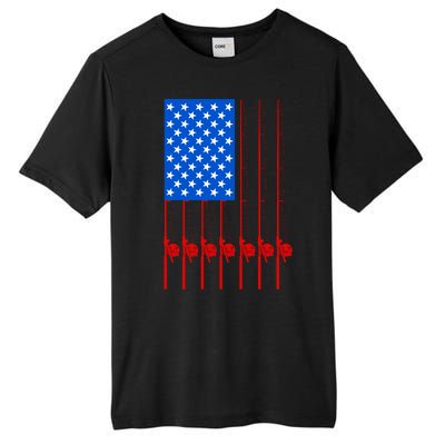 Fishing Poles USA American Flag Tall Fusion ChromaSoft Performance T-Shirt