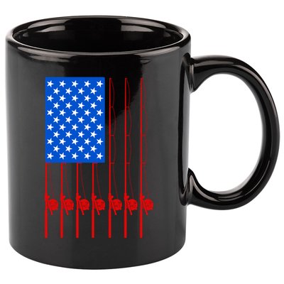 Fishing Poles USA American Flag 11oz C Handle Ceramic Mug