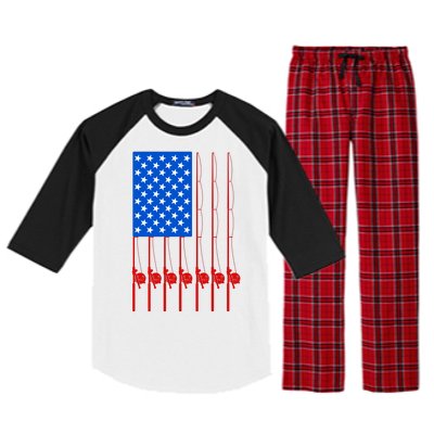 Fishing Poles USA American Flag Raglan Sleeve Pajama Set