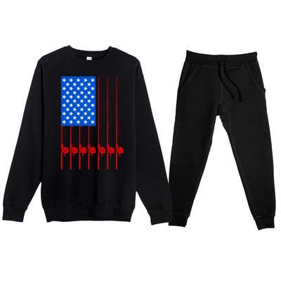 Fishing Poles USA American Flag Premium Crewneck Sweatsuit Set