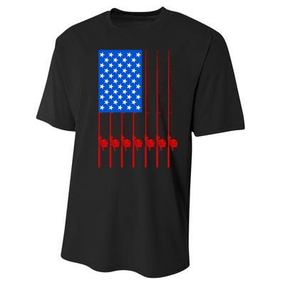 Fishing Poles USA American Flag Performance Sprint T-Shirt