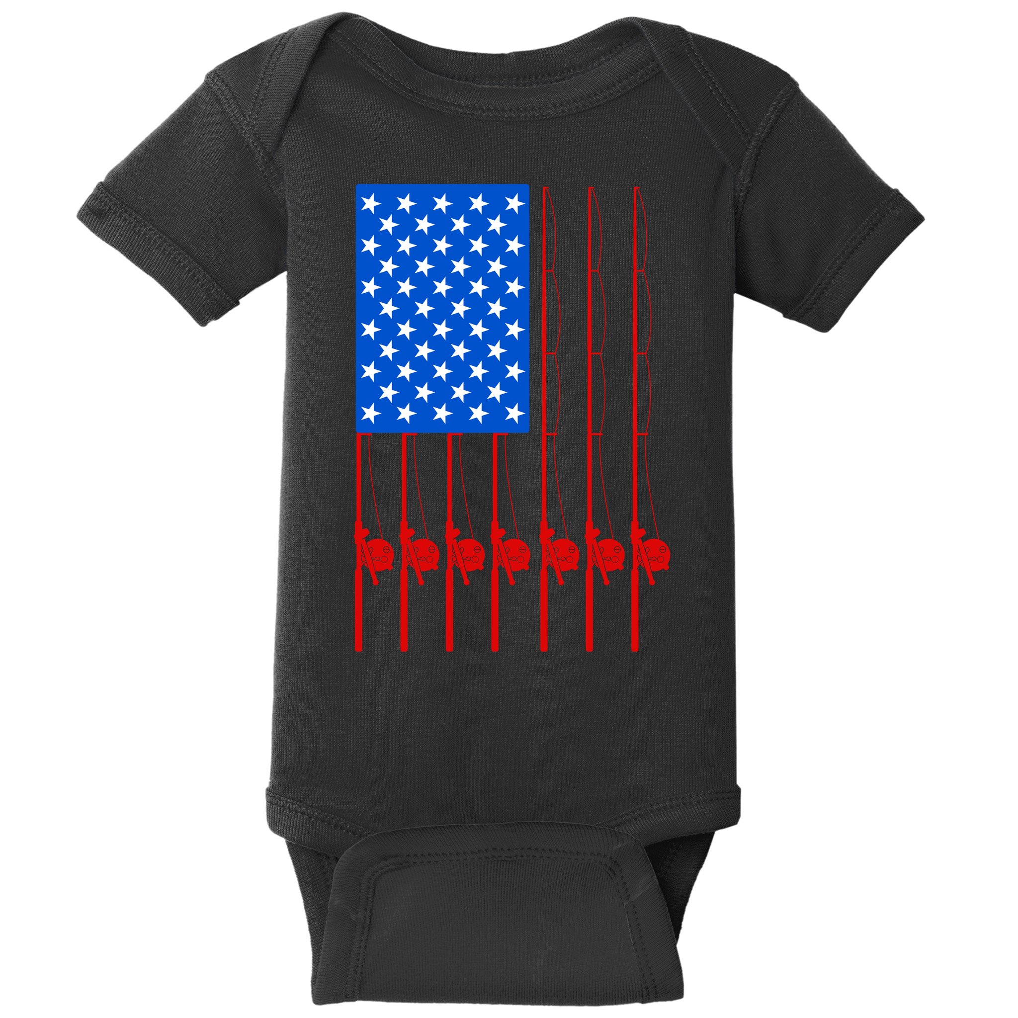 Fishing Poles USA American Flag Baby Bodysuit
