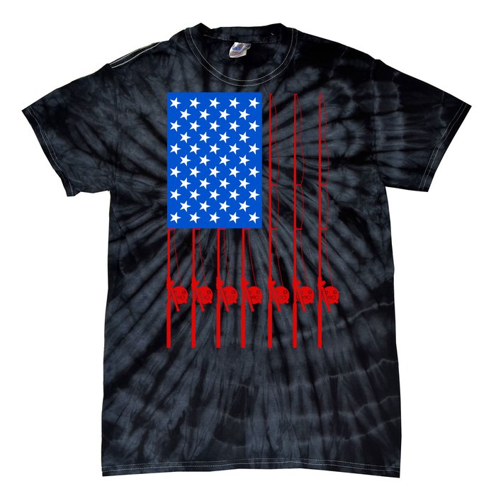 Fishing Poles USA American Flag Tie-Dye T-Shirt