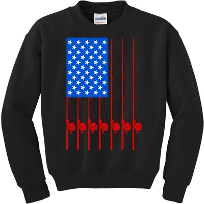 Fishing Poles USA American Flag Kids Sweatshirt