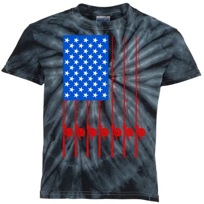 Fishing Poles USA American Flag Kids Tie-Dye T-Shirt