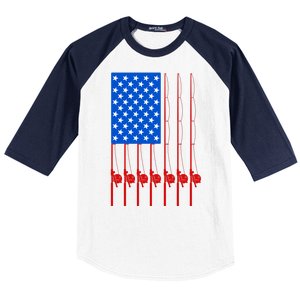 Fishing Poles USA American Flag Baseball Sleeve Shirt