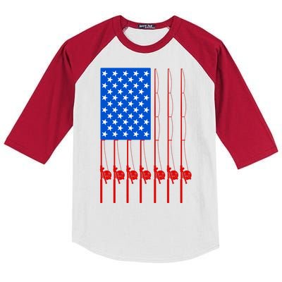 Fishing Poles USA American Flag Kids Colorblock Raglan Jersey