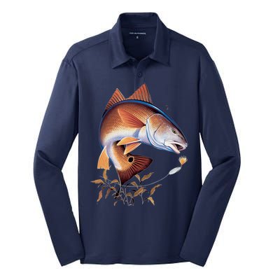 Fishing: Red Fish Silk Touch Performance Long Sleeve Polo