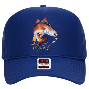 Fishing: Red Fish High Crown Mesh Back Trucker Hat