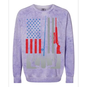 Fishing Rod Hunting Rifle American Flag Colorblast Crewneck Sweatshirt