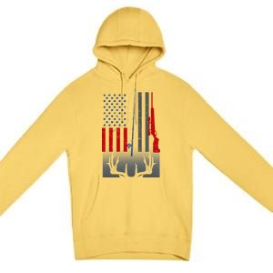 Fishing Rod Hunting Rifle American Flag Premium Pullover Hoodie