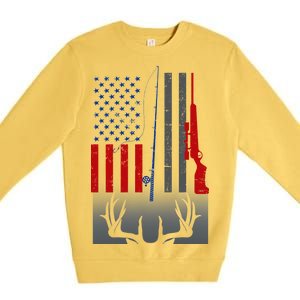 Fishing Rod Hunting Rifle American Flag Premium Crewneck Sweatshirt