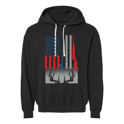 Fishing Rod Hunting Rifle American Flag Garment-Dyed Fleece Hoodie