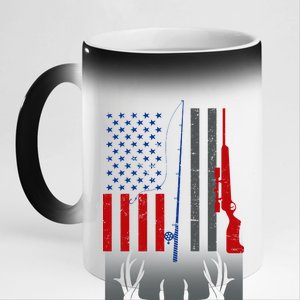 Fishing Rod Hunting Rifle American Flag 11oz Black Color Changing Mug