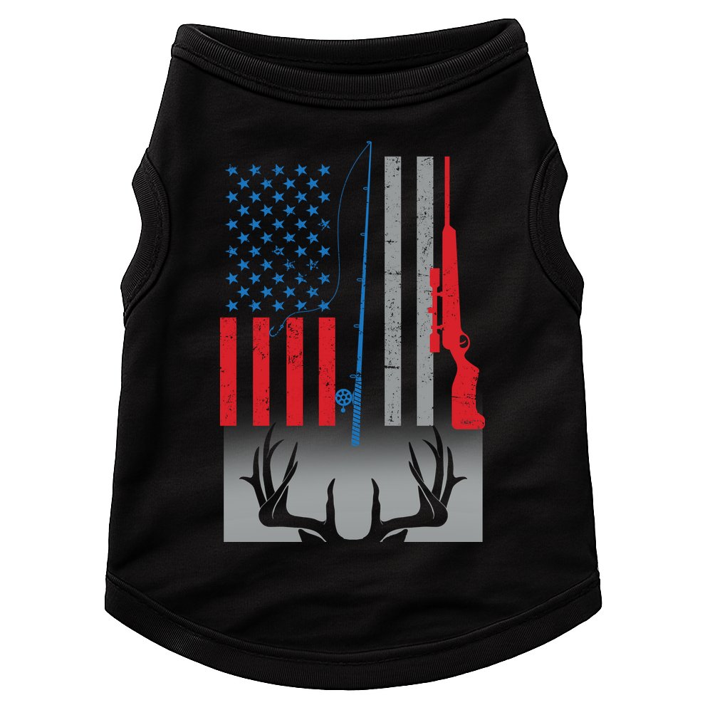 Fishing Rod Hunting Rifle American Flag Doggie Tank