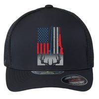 Fishing Rod Hunting Rifle American Flag Flexfit Unipanel Trucker Cap