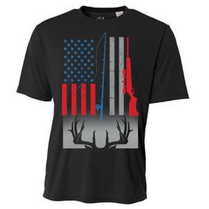 Fishing Rod Hunting Rifle American Flag Cooling Performance Crew T-Shirt