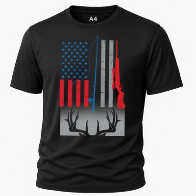 Fishing Rod Hunting Rifle American Flag Performance Shirt