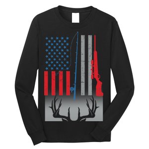 Fishing Rod Hunting Rifle American Flag Long Sleeve Shirt