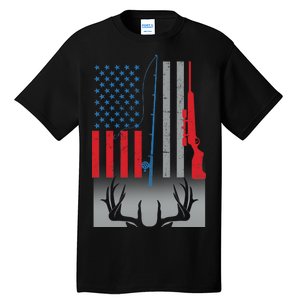 Fishing Rod Hunting Rifle American Flag Tall T-Shirt