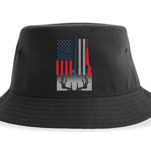 Fishing Rod Hunting Rifle American Flag Sustainable Bucket Hat