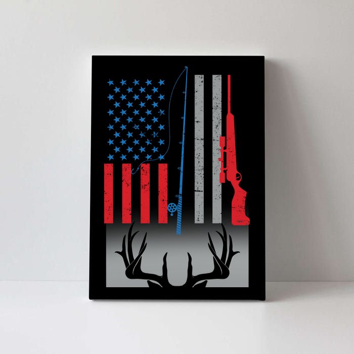 Fishing Rod Hunting Rifle American Flag Canvas