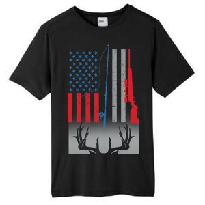 Fishing Rod Hunting Rifle American Flag Tall Fusion ChromaSoft Performance T-Shirt