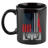 Fishing Rod Hunting Rifle American Flag 11oz C Handle Ceramic Mug