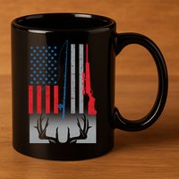 Fishing Rod Hunting Rifle American Flag 11oz C Handle Ceramic Mug