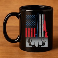 Fishing Rod Hunting Rifle American Flag 11oz C Handle Ceramic Mug