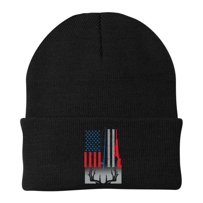 Fishing Rod Hunting Rifle American Flag Beanie