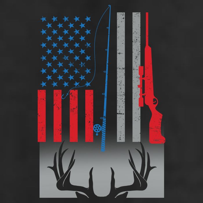 Fishing Rod Hunting Rifle American Flag Beanie