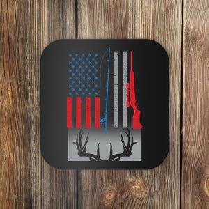 Fishing Rod Hunting Rifle American Flag Coaster