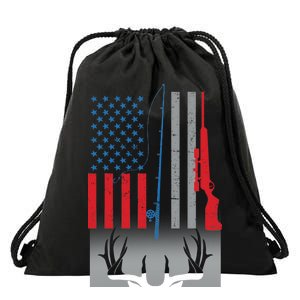 Fishing Rod Hunting Rifle American Flag Drawstring Bag