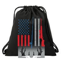 Fishing Rod Hunting Rifle American Flag Drawstring Bag