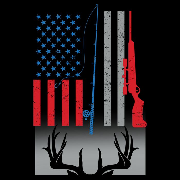 Fishing Rod Hunting Rifle American Flag Drawstring Bag