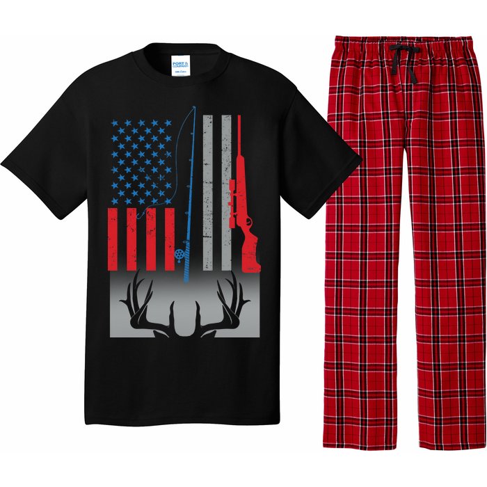 Fishing Rod Hunting Rifle American Flag Pajama Set