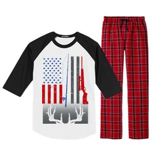 Fishing Rod Hunting Rifle American Flag Raglan Sleeve Pajama Set