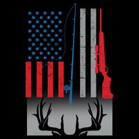 Fishing Rod Hunting Rifle American Flag Flat Bill Trucker Hat