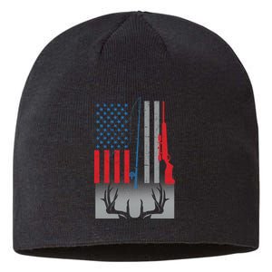 Fishing Rod Hunting Rifle American Flag Sustainable Beanie