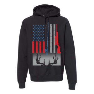 Fishing Rod Hunting Rifle American Flag Premium Hoodie