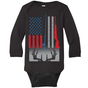 Fishing Rod Hunting Rifle American Flag Baby Long Sleeve Bodysuit